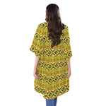 Asante Kente Pattern Print Open Front Beach Cover Up