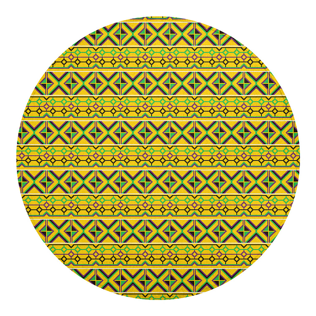 Asante Kente Pattern Print Round Blanket