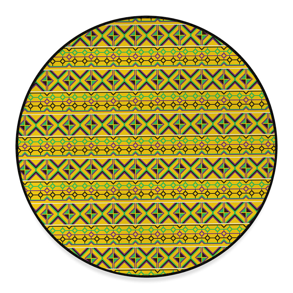Asante Kente Pattern Print Round Floor Mat