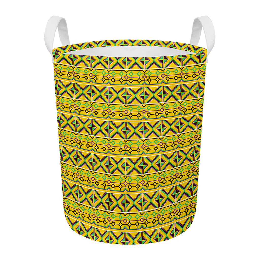 Asante Kente Pattern Print Round Laundry Basket