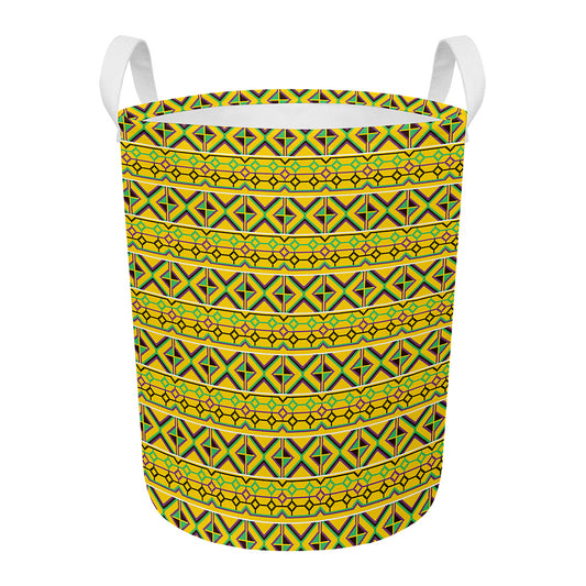 Asante Kente Pattern Print Round Laundry Basket
