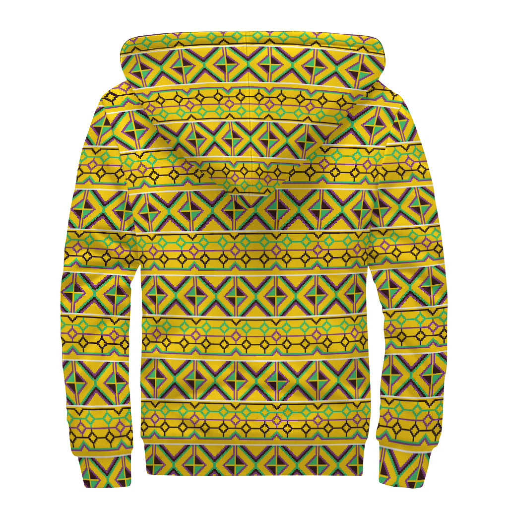 Asante Kente Pattern Print Sherpa Lined Zip Up Hoodie