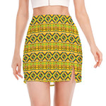 Asante Kente Pattern Print Side Slit Mini Skirt