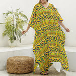 Asante Kente Pattern Print Silk V-Neck Kaftan Dress
