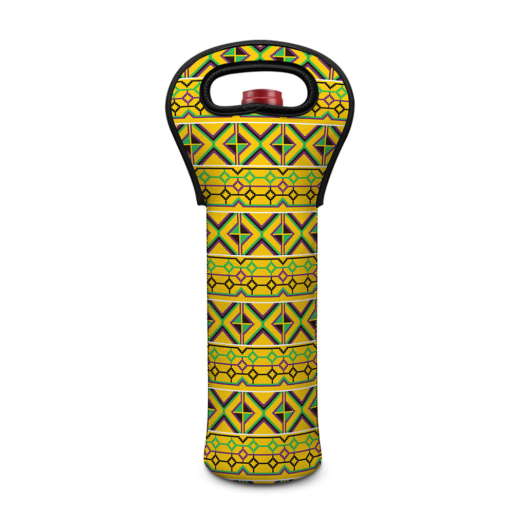 Asante Kente Pattern Print Single Neoprene Wine Tote