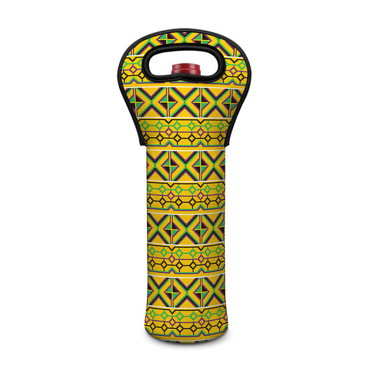 Asante Kente Pattern Print Single Neoprene Wine Tote