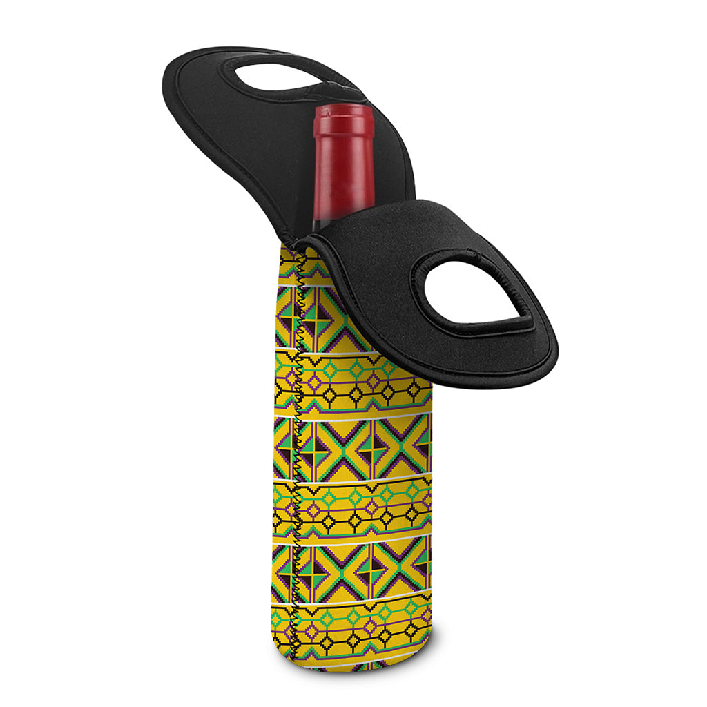 Asante Kente Pattern Print Single Neoprene Wine Tote
