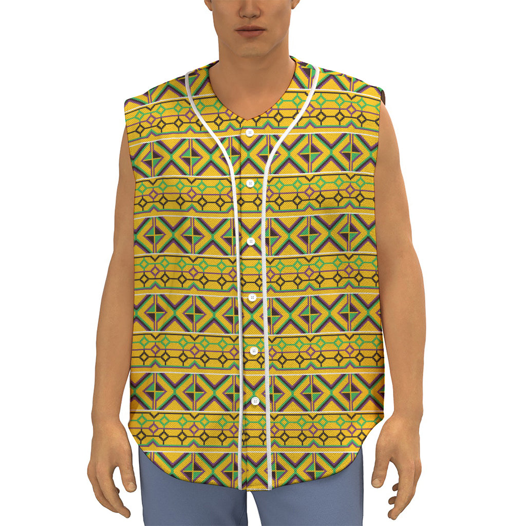 Asante Kente Pattern Print Sleeveless Baseball Jersey
