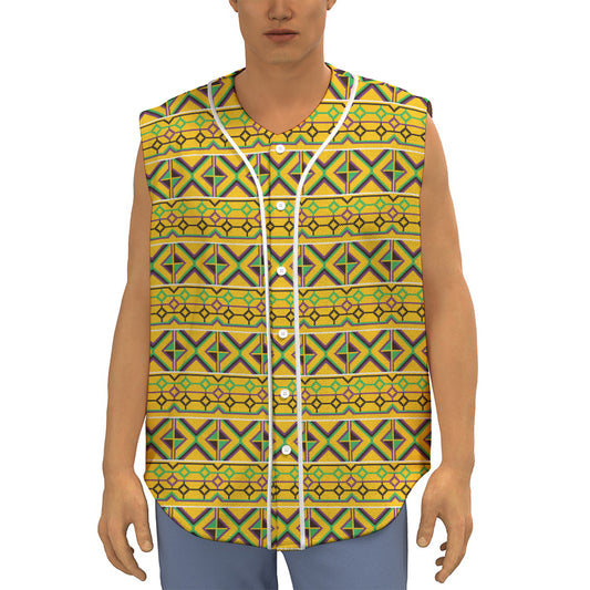 Asante Kente Pattern Print Sleeveless Baseball Jersey