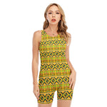 Asante Kente Pattern Print Sleeveless One Piece Swimsuit