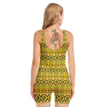 Asante Kente Pattern Print Sleeveless One Piece Swimsuit