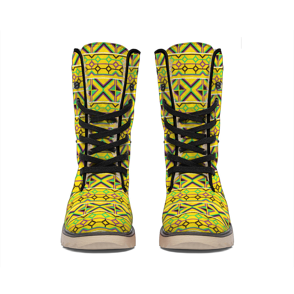 Asante Kente Pattern Print Winter Boots