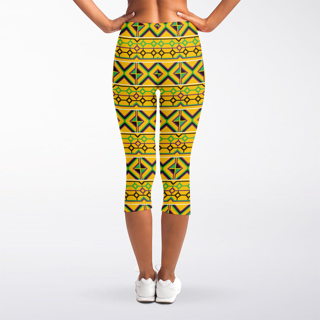Asante Kente Pattern Print Women's Capri Leggings
