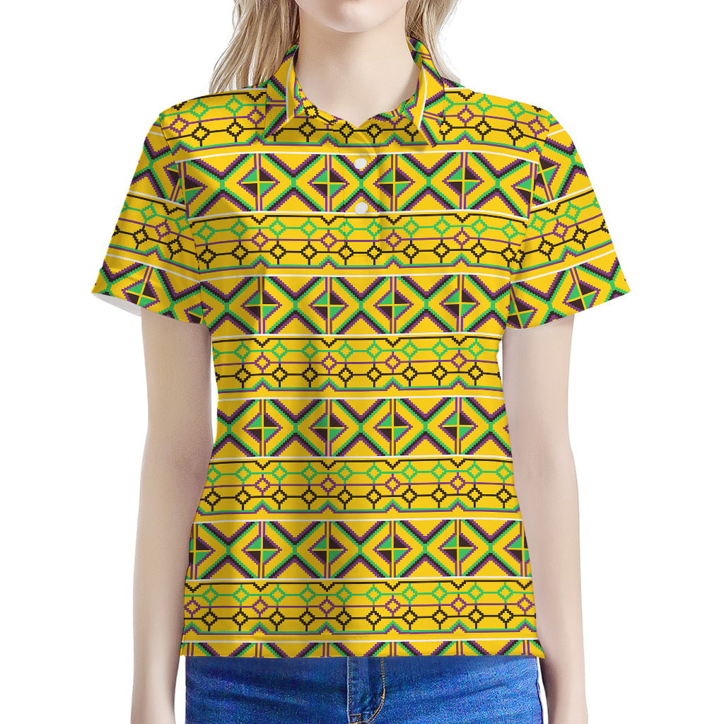 Asante Kente Pattern Print Women's Polo Shirt