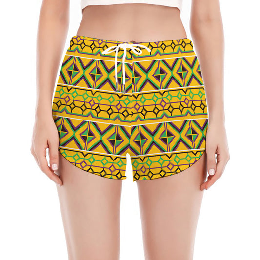 Asante Kente Pattern Print Women's Split Running Shorts