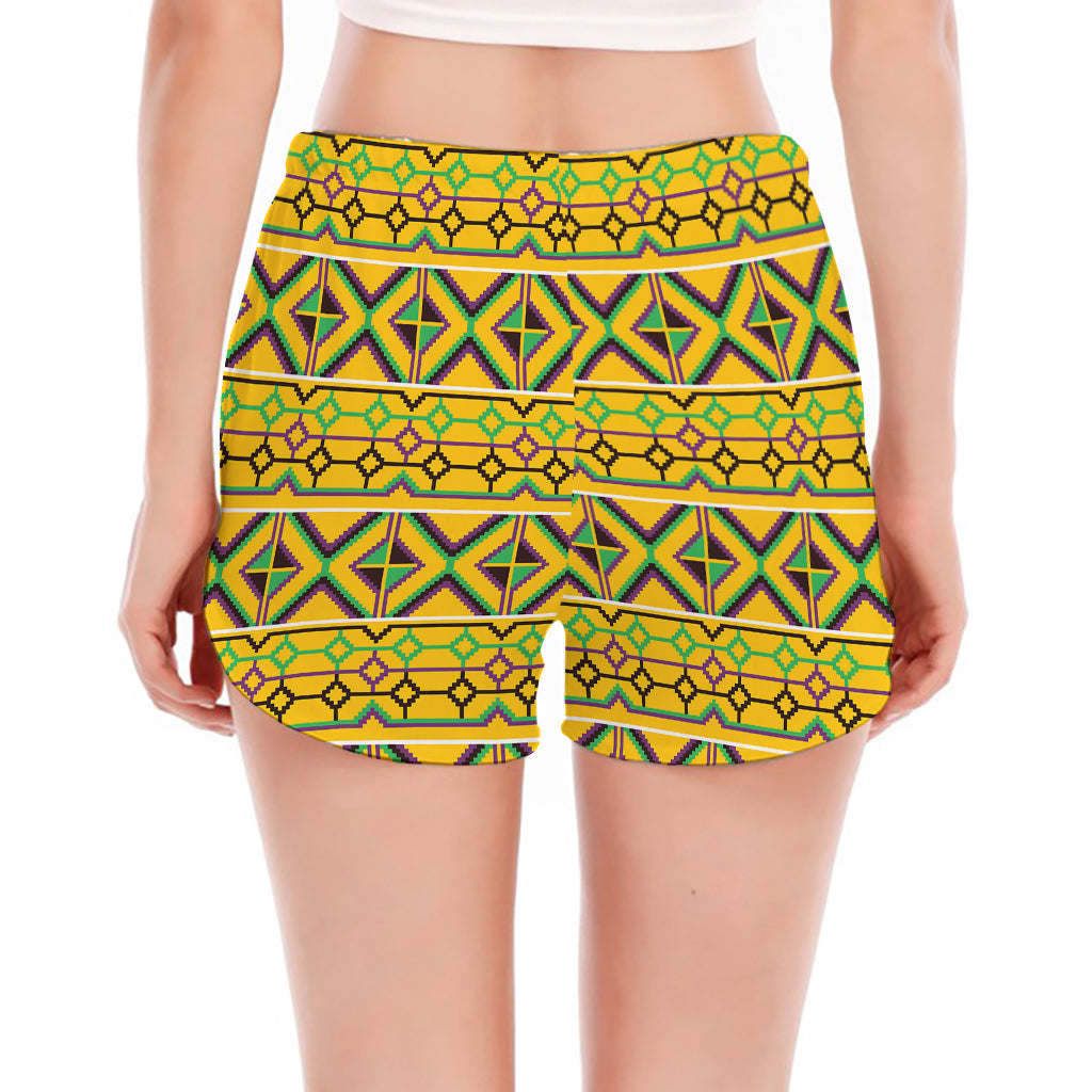 Asante Kente Pattern Print Women's Split Running Shorts