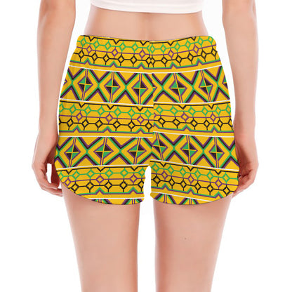 Asante Kente Pattern Print Women's Split Running Shorts