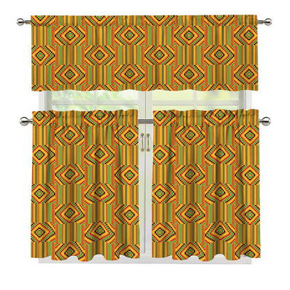 Ashanti Kente Pattern Print 3 Piece Kitchen Curtains