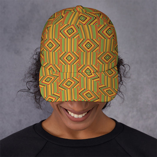 Ashanti Kente Pattern Print Baseball Cap