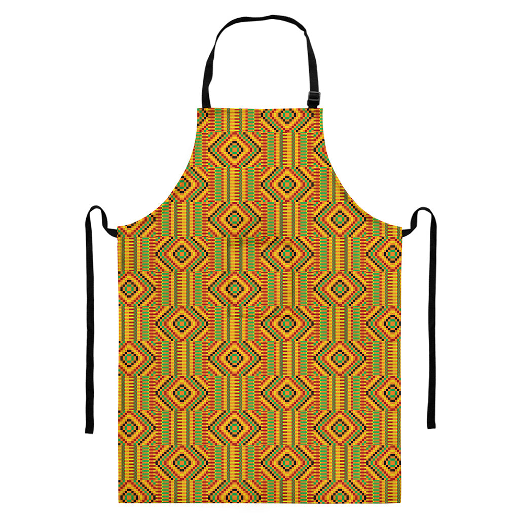 Ashanti Kente Pattern Print Bib Apron With Pocket