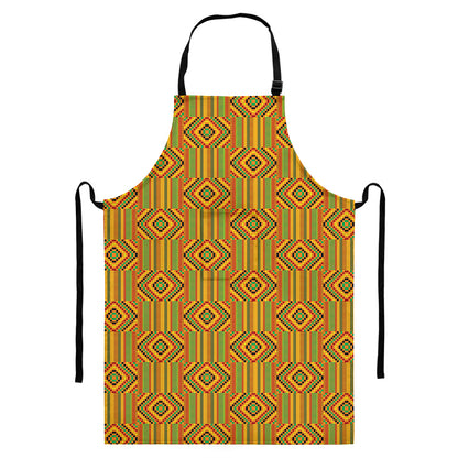 Ashanti Kente Pattern Print Bib Apron With Pocket