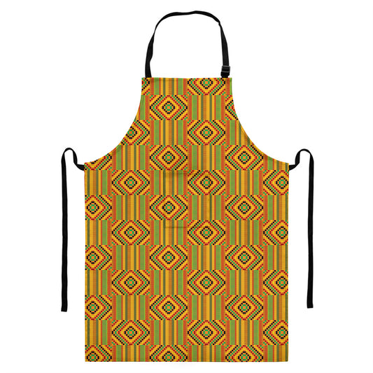 Ashanti Kente Pattern Print Bib Apron With Pocket
