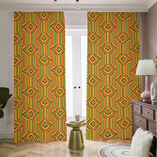 Ashanti Kente Pattern Print Blackout Pencil Pleat Curtains