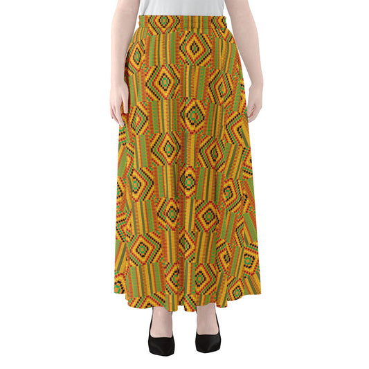 Ashanti Kente Pattern Print Chiffon Maxi Skirt