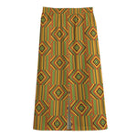 Ashanti Kente Pattern Print Cotton Front Slit Maxi Skirt