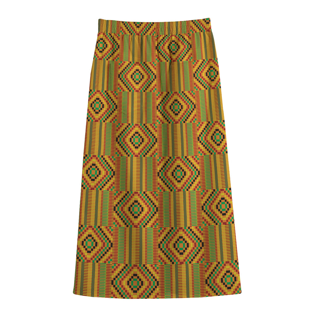 Ashanti Kente Pattern Print Cotton Front Slit Maxi Skirt