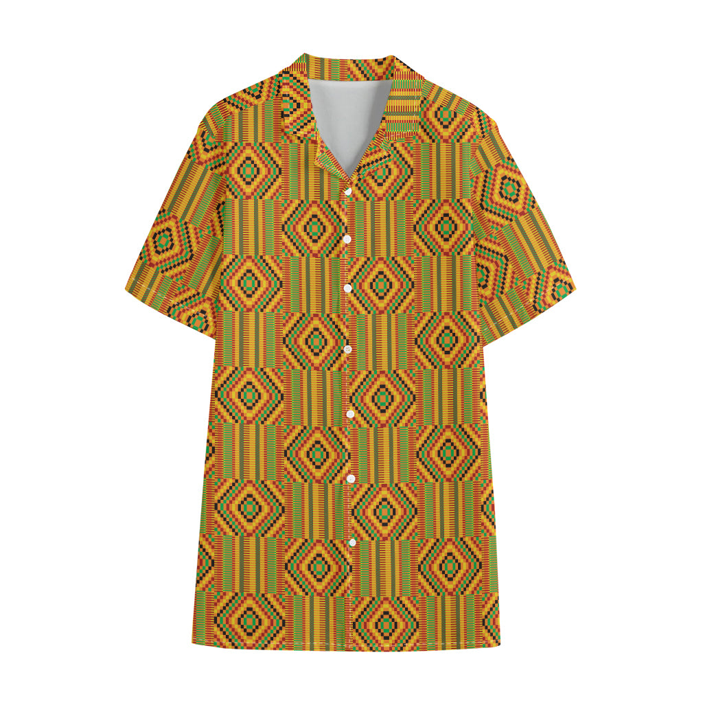 Ashanti Kente Pattern Print Cotton Hawaiian Shirt