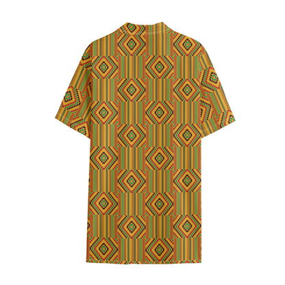 Ashanti Kente Pattern Print Cotton Hawaiian Shirt