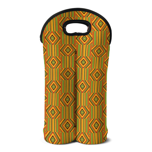 Ashanti Kente Pattern Print Double Neoprene Wine Tote