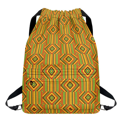Ashanti Kente Pattern Print Drawstring Backpack