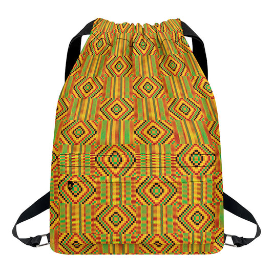 Ashanti Kente Pattern Print Drawstring Backpack
