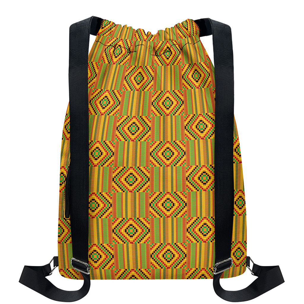 Ashanti Kente Pattern Print Drawstring Backpack