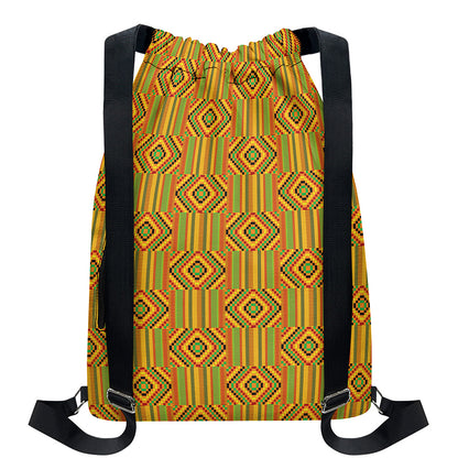 Ashanti Kente Pattern Print Drawstring Backpack