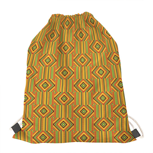 Ashanti Kente Pattern Print Drawstring Bag