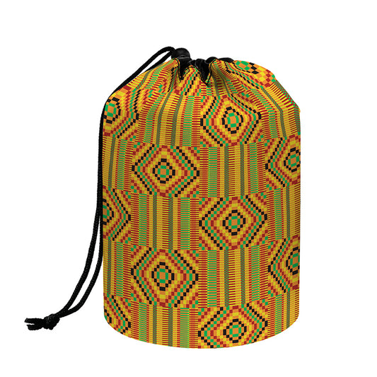 Ashanti Kente Pattern Print Drawstring Makeup Bag