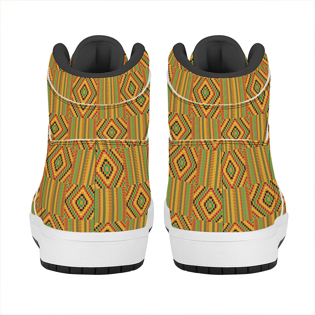 Ashanti Kente Pattern Print High Top Leather Sneakers