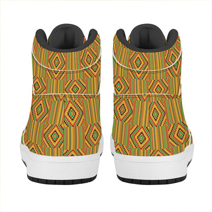 Ashanti Kente Pattern Print High Top Leather Sneakers