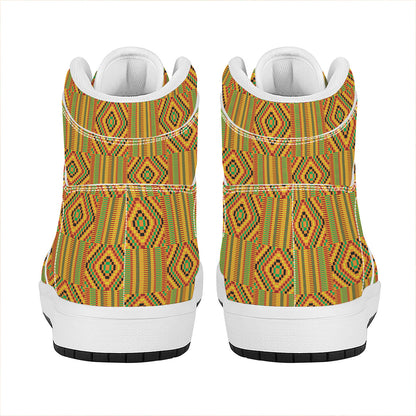 Ashanti Kente Pattern Print High Top Leather Sneakers