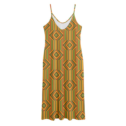 Ashanti Kente Pattern Print Jersey Midi Cami Dress