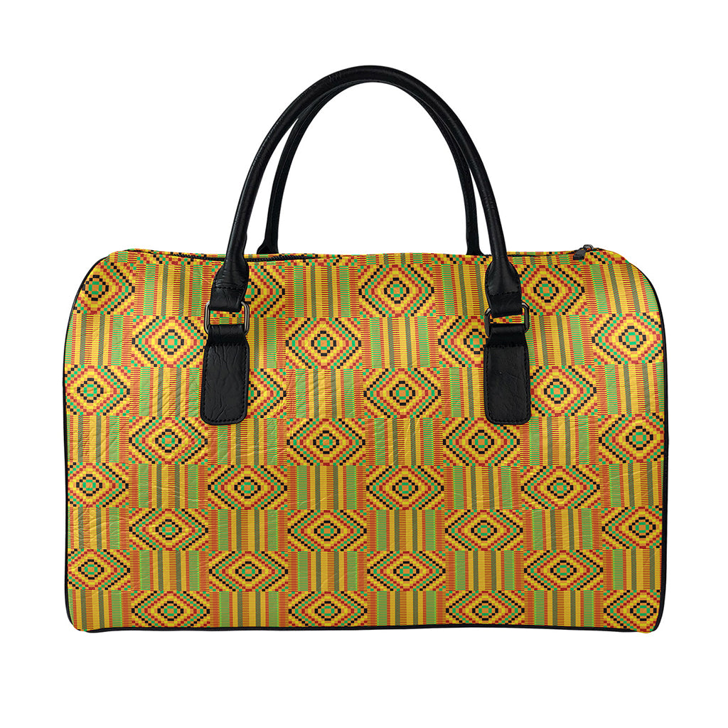 Ashanti Kente Pattern Print Leather Duffle Bag