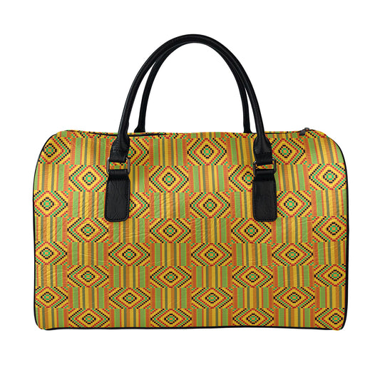 Ashanti Kente Pattern Print Leather Duffle Bag