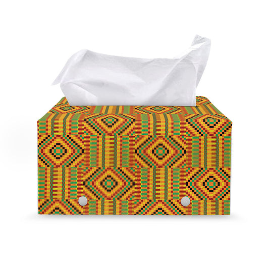 Ashanti Kente Pattern Print Leather Tissue Box Cover