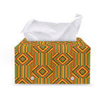Ashanti Kente Pattern Print Leather Tissue Box Cover