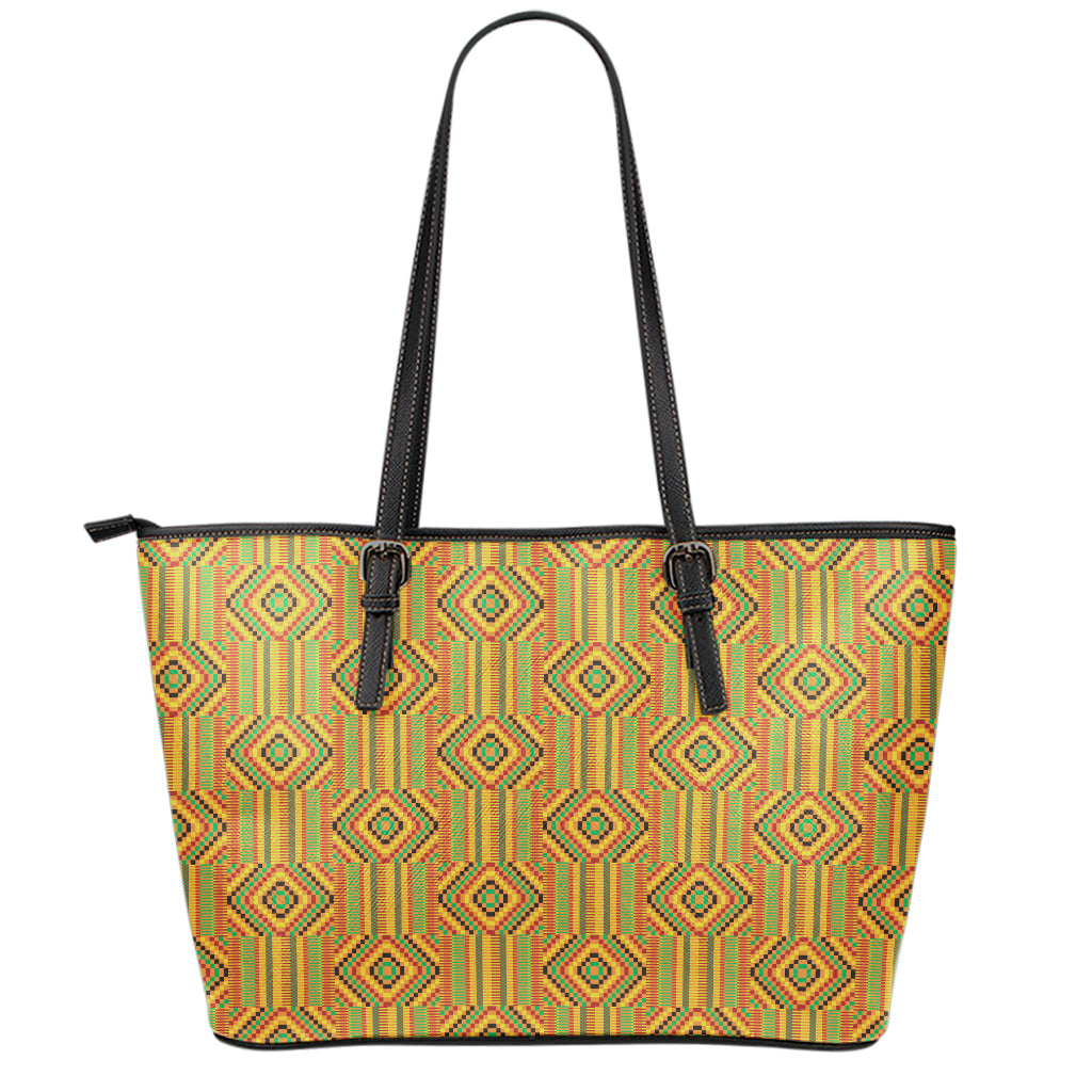 Ashanti Kente Pattern Print Leather Tote Bag