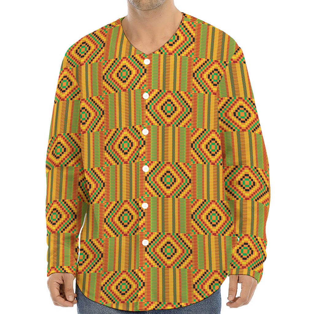 Ashanti Kente Pattern Print Long Sleeve Baseball Jersey