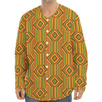 Ashanti Kente Pattern Print Long Sleeve Baseball Jersey
